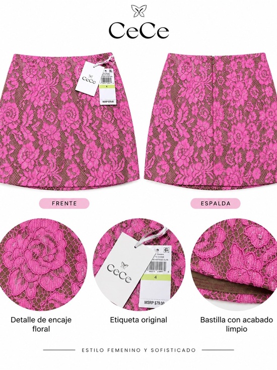 CeCe Dresses & Skirts - CeCe Pink Lace Mini Skirt Size 4 Floral Overlay Lined New With Tags